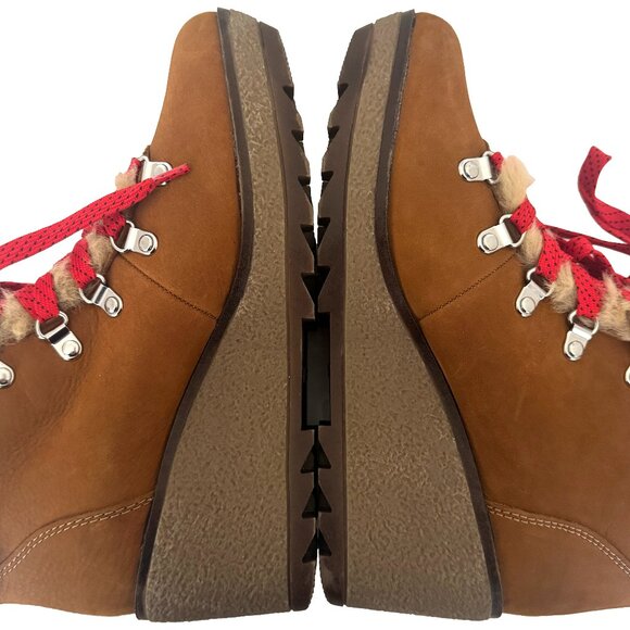 J.Crew Nordic Wedge Nubuck Faux Fur Lined Boots in Glazed Pecan Red Laces Size 9 - Picture 6 of 12